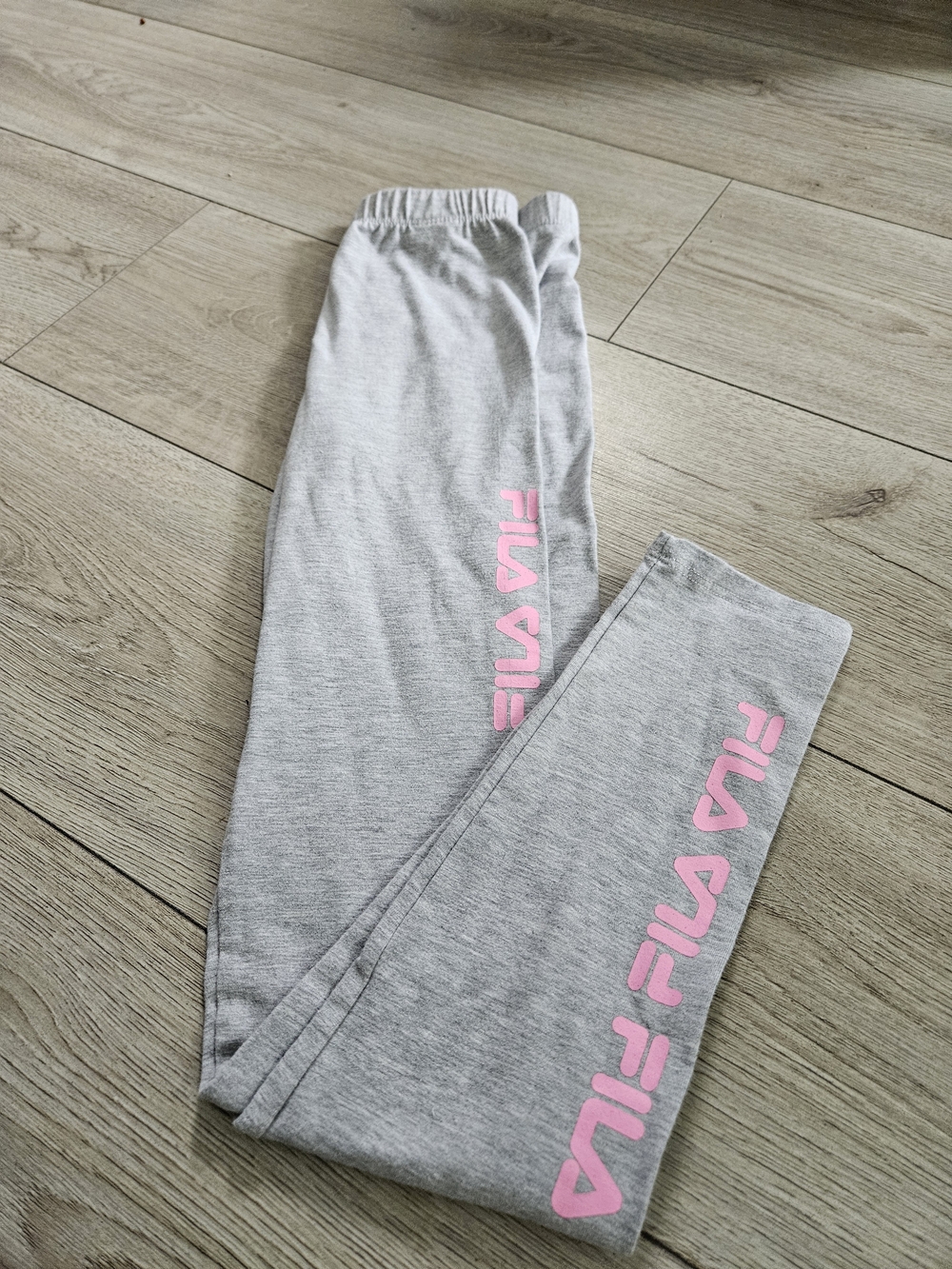 FILA Girls Grey Leggings Size L 10-12 Pink Logo Athleisure